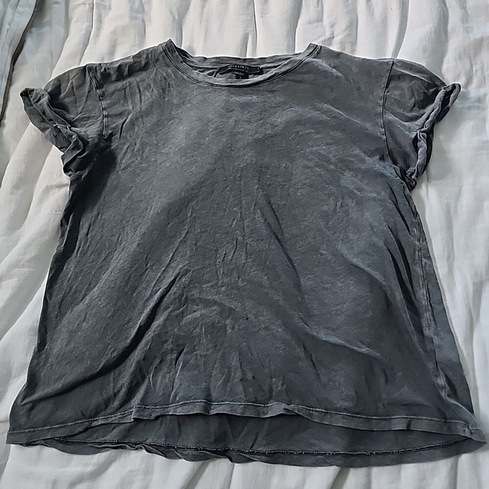 AllSaints Anna Crew Neck Short Sleeve T-Shirt in Acid Wash Grey Size US 10